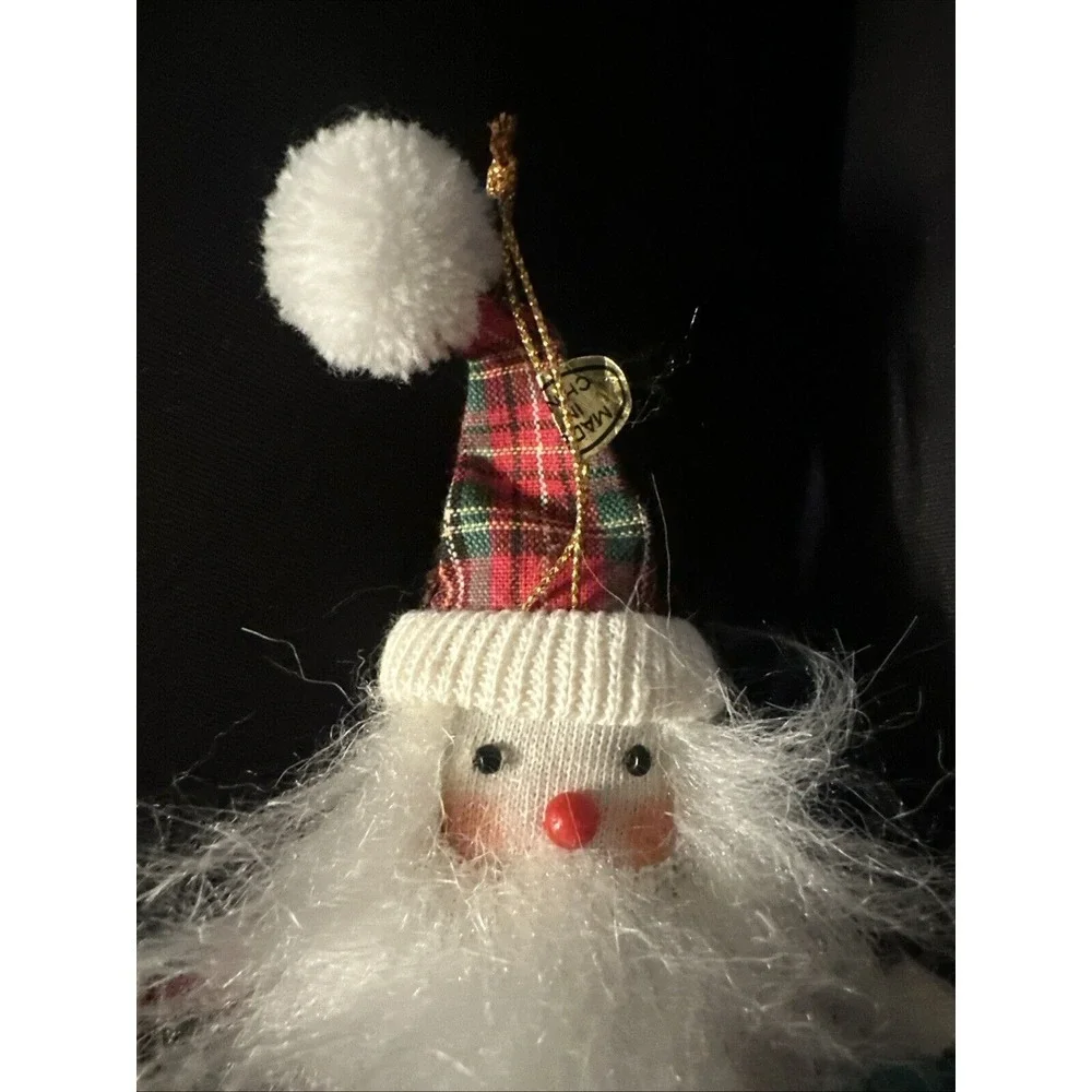 Santa Clause w/beard Plush Plaid Christmas‎ Holiday Ornaments Toy Bag 6.5